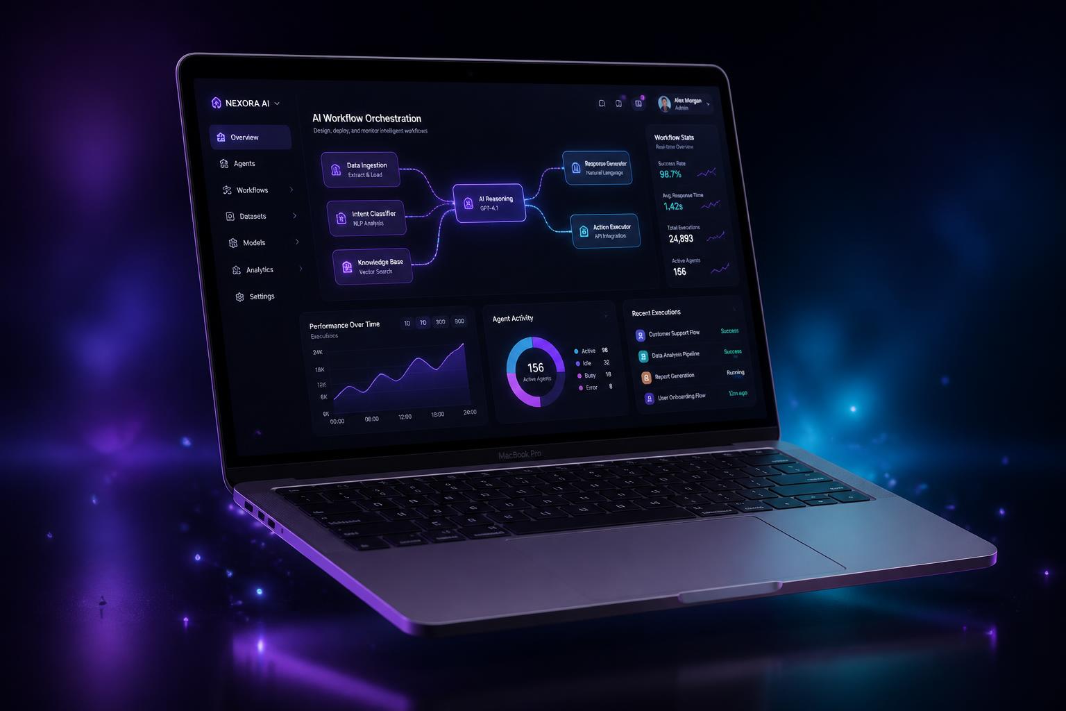 AI native dashboard built by TenetScale, displayed on a MacBook Pro
